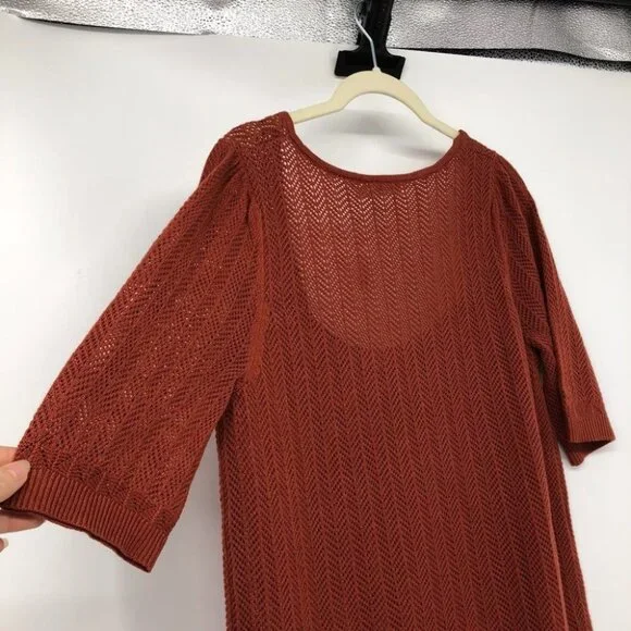 Reitmans NWT Burnt Orange crochet sheer square neck 2/3 sleeve top - Picture 12 of 14